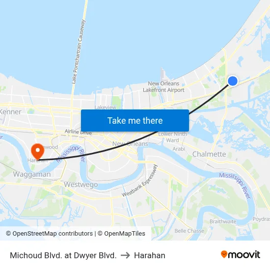 Michoud Blvd. at Dwyer Blvd. to Harahan map