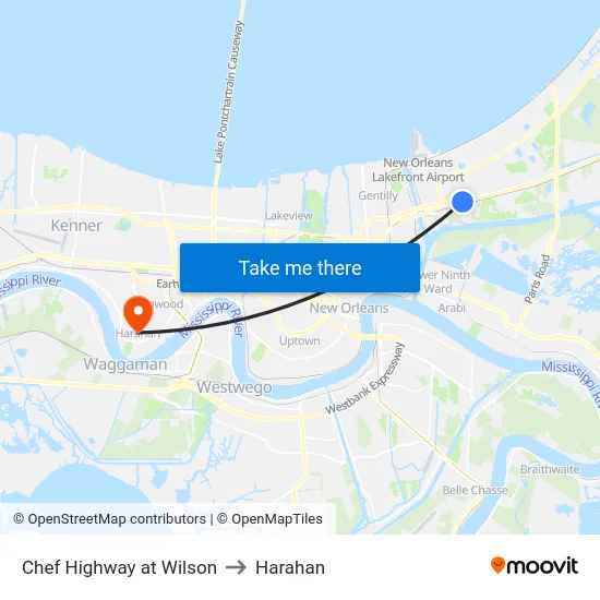 Chef Highway at Wilson to Harahan map