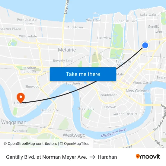 Gentilly Blvd. at Norman Mayer Ave. to Harahan map
