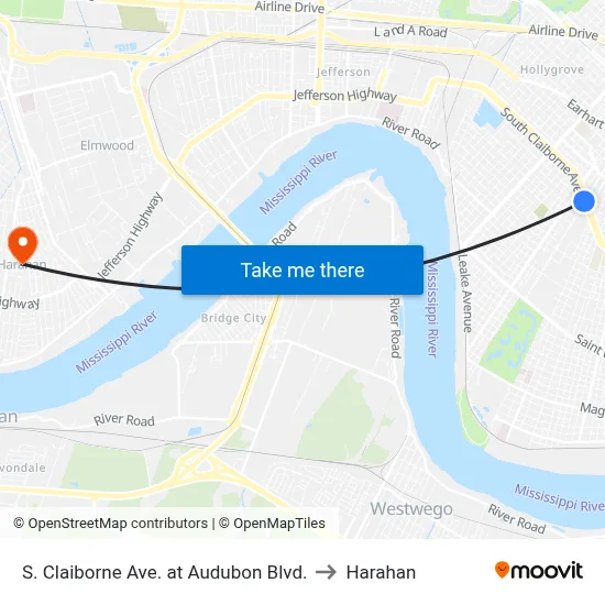 S. Claiborne Ave. at Audubon Blvd. to Harahan map