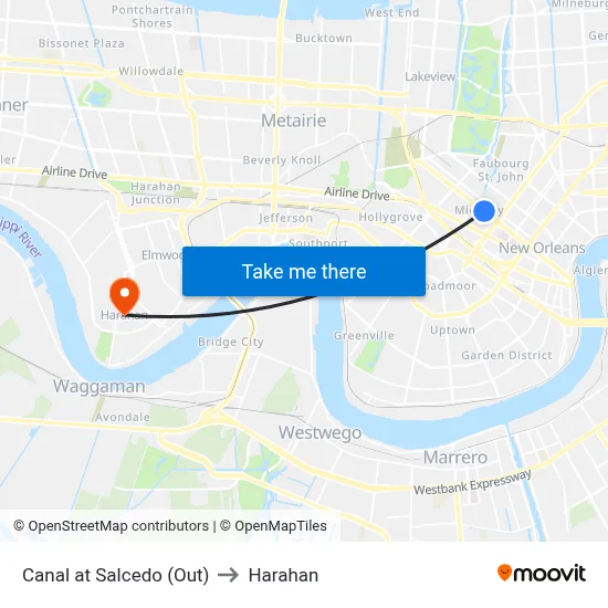 Canal at Salcedo (Out) to Harahan map