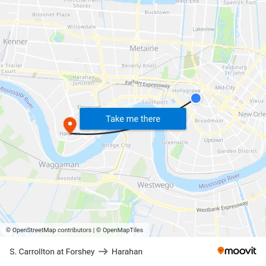 S. Carrollton at Forshey to Harahan map