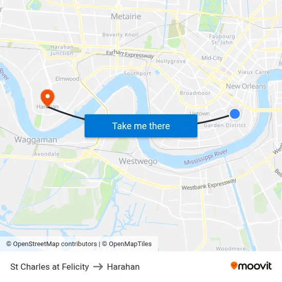 St Charles at Felicity to Harahan map