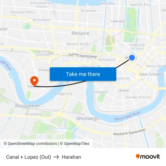 Canal + Lopez (Out) to Harahan map