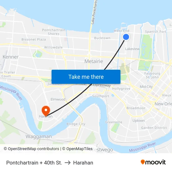 Pontchartrain + 40th St. to Harahan map
