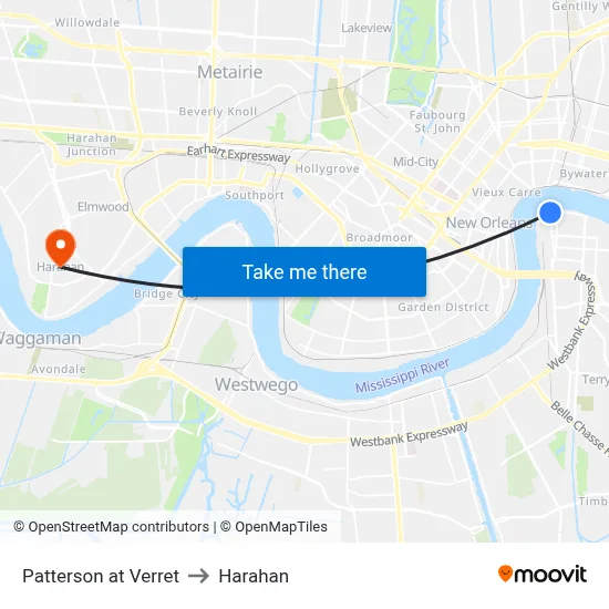 Patterson at Verret to Harahan map
