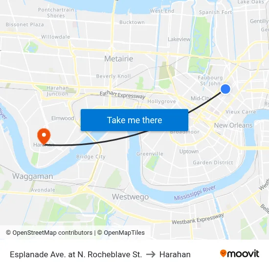 Esplanade Ave. at N. Rocheblave St. to Harahan map