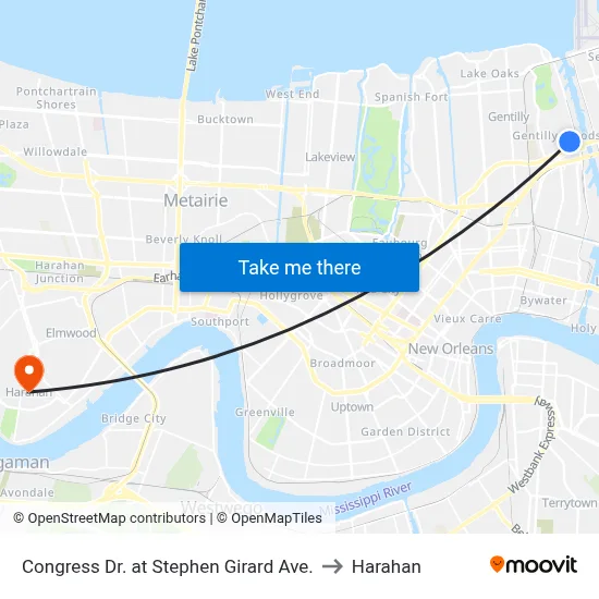 Congress Dr. at Stephen Girard Ave. to Harahan map