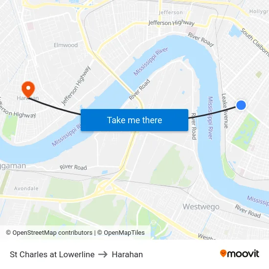 St Charles at Lowerline to Harahan map