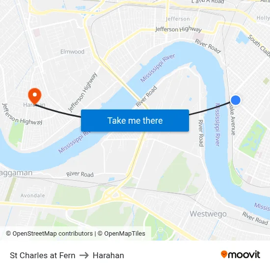 St Charles at Fern to Harahan map