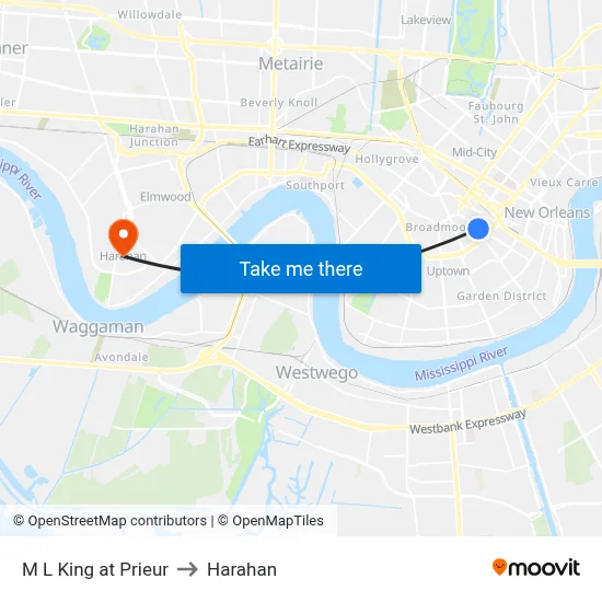 M L King at Prieur to Harahan map
