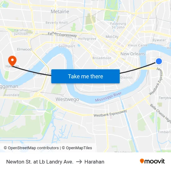 Newton St. at Lb Landry Ave. to Harahan map