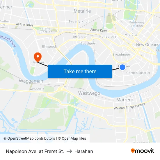 Napoleon Ave. at Freret St. to Harahan map
