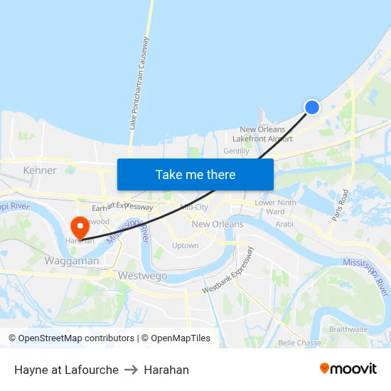 Hayne at Lafourche to Harahan map