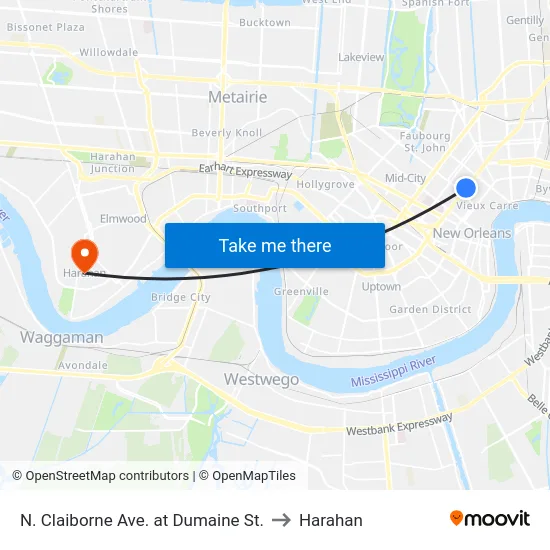 N. Claiborne Ave. at Dumaine St. to Harahan map