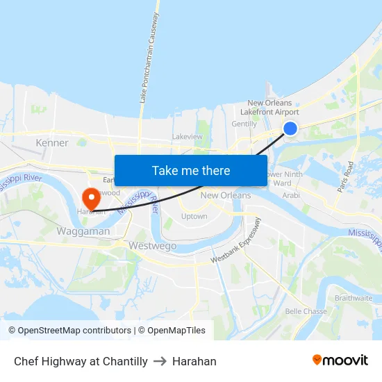 Chef Highway at Chantilly to Harahan map