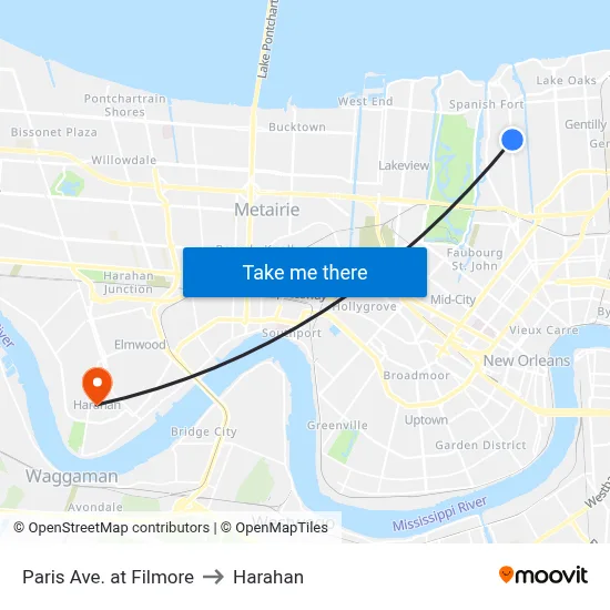 Paris Ave. at Filmore to Harahan map