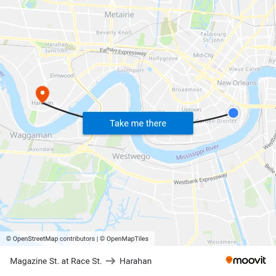 Magazine St. at Race St. to Harahan map
