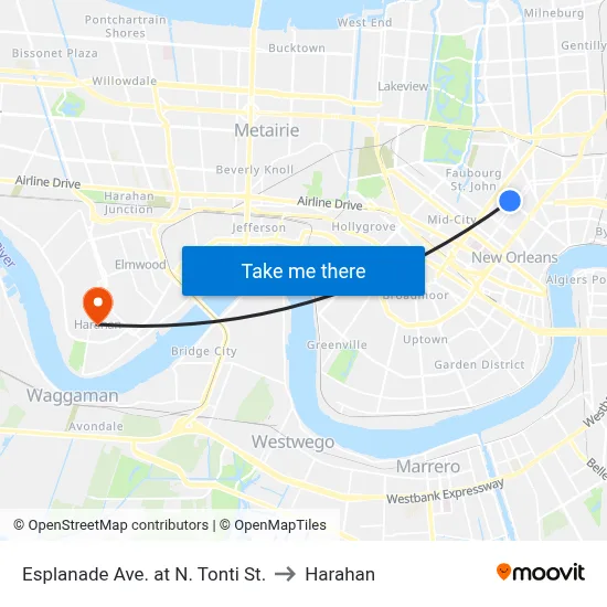 Esplanade Ave. at N. Tonti St. to Harahan map