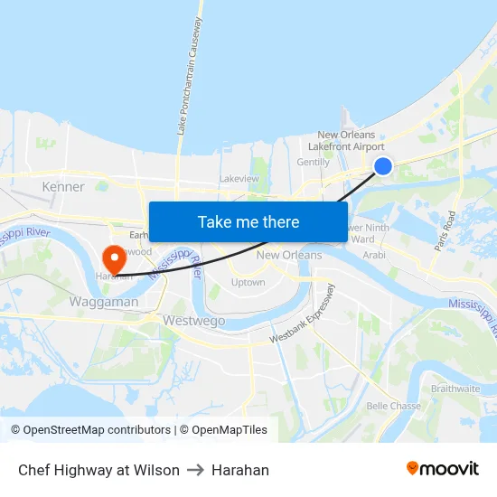 Chef Highway at Wilson to Harahan map