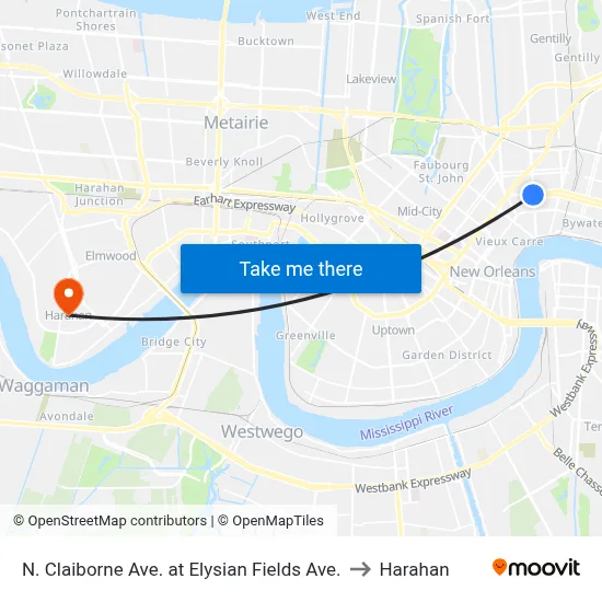 N. Claiborne Ave. at Elysian Fields Ave. to Harahan map