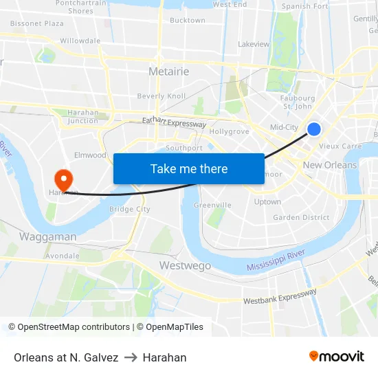 Orleans at N. Galvez to Harahan map