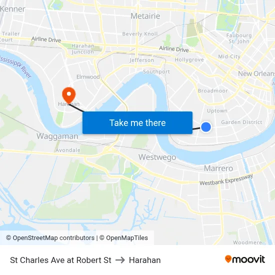 St Charles Ave at Robert St to Harahan map