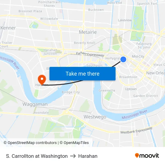 S. Carrollton at Washington to Harahan map