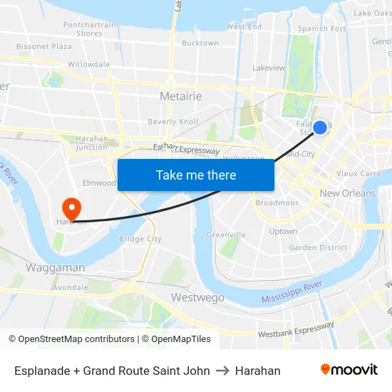 Esplanade + Grand Route Saint John to Harahan map