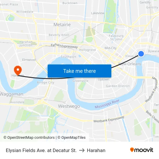 Elysian Fields Ave. at Decatur St. to Harahan map