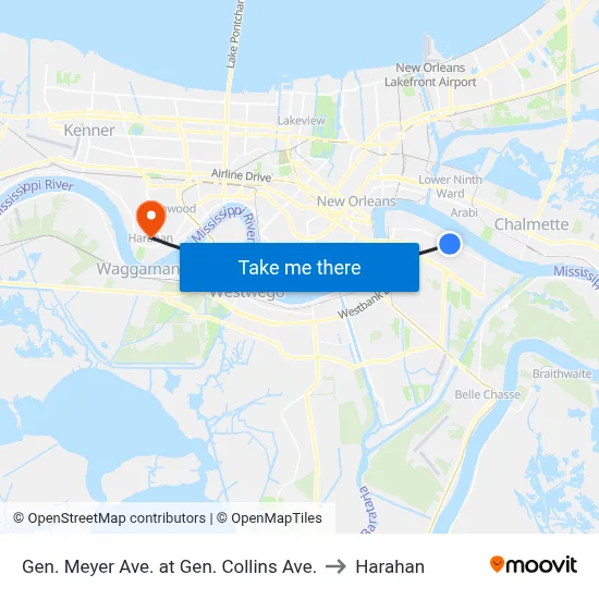 Gen. Meyer Ave. at Gen. Collins Ave. to Harahan map