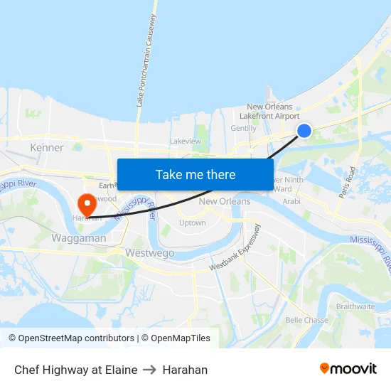 Chef Highway at Elaine to Harahan map