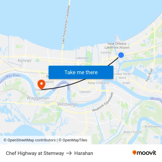 Chef Highway at Stemway to Harahan map