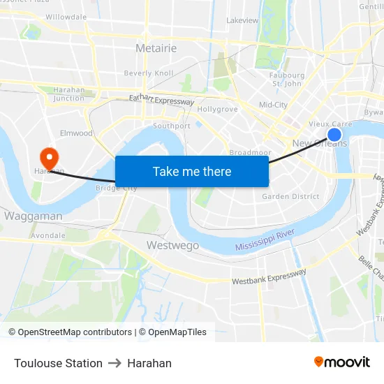 Toulouse Station to Harahan map