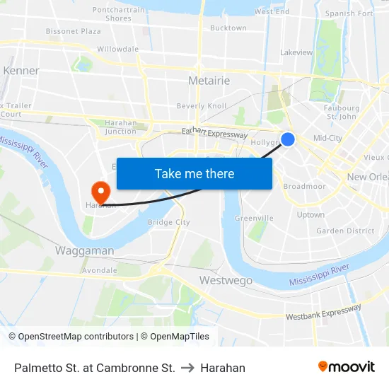 Palmetto St. at Cambronne St. to Harahan map
