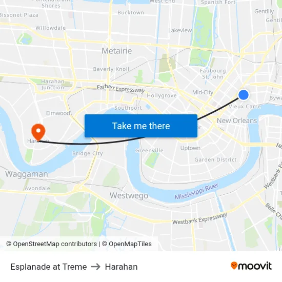 Esplanade at Treme to Harahan map