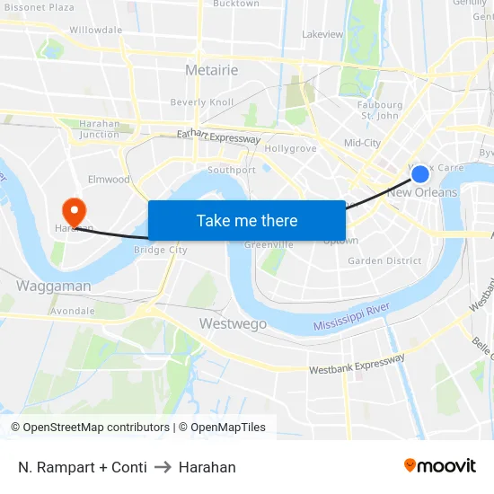 N. Rampart + Conti to Harahan map