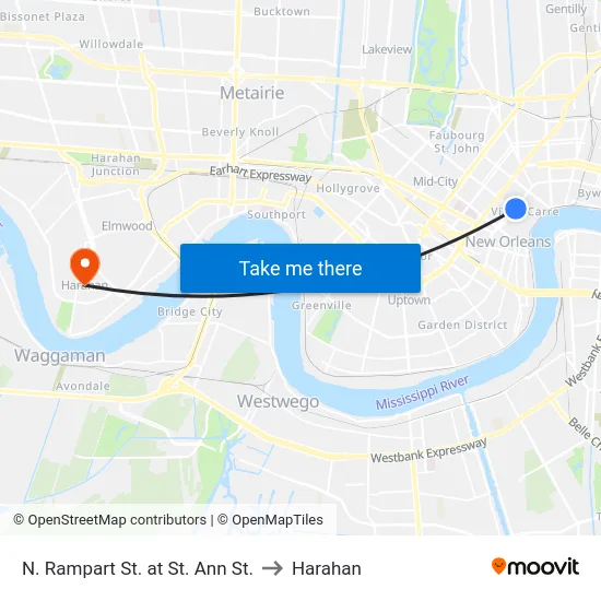 N. Rampart St. at St. Ann St. to Harahan map
