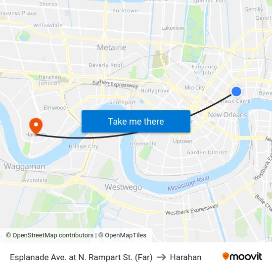 Esplanade Ave. at N. Rampart St. (Far) to Harahan map