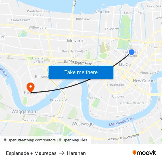 Esplanade + Maurepas to Harahan map