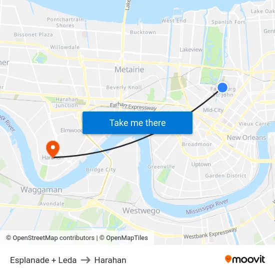 Esplanade + Leda to Harahan map