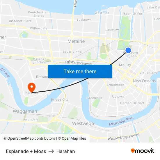 Esplanade + Moss to Harahan map