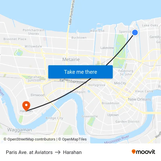 Paris Ave. at Aviators to Harahan map