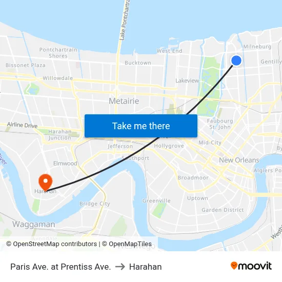 Paris Ave. at Prentiss Ave. to Harahan map