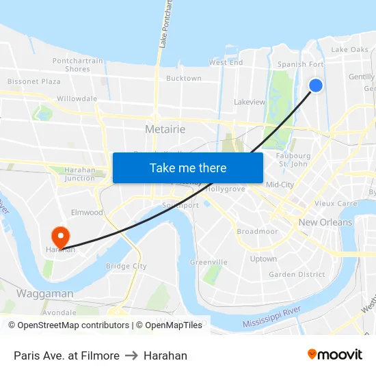 Paris Ave. at Filmore to Harahan map