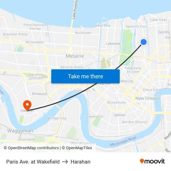 Paris Ave. at Wakefield to Harahan map