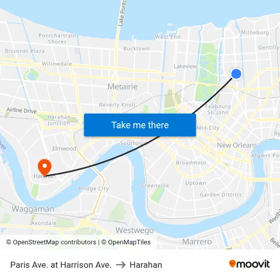 Paris Ave. at Harrison Ave. to Harahan map