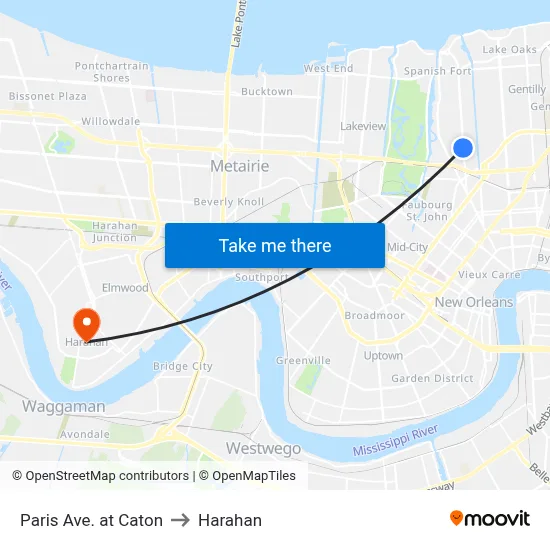 Paris Ave. at Caton to Harahan map