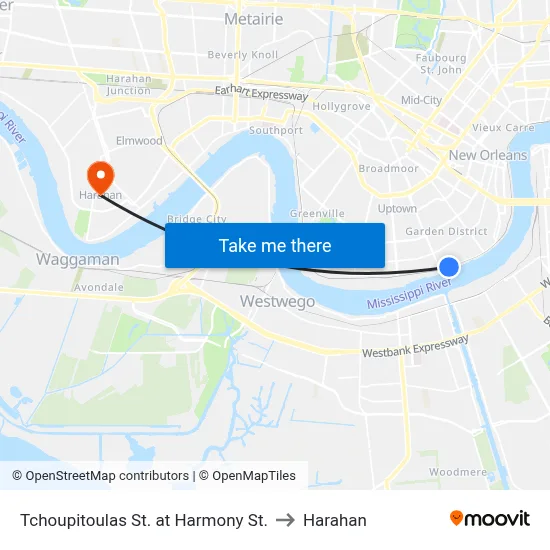 Tchoupitoulas St. at Harmony St. to Harahan map