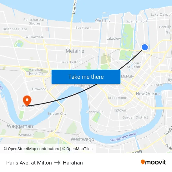 Paris Ave. at Milton to Harahan map